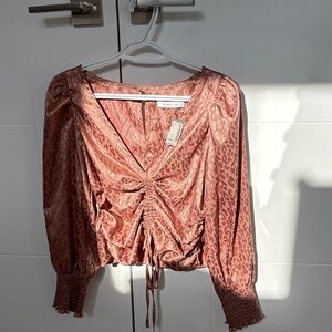 Mustard Seed Leopard Print Satin Blouse - Copper